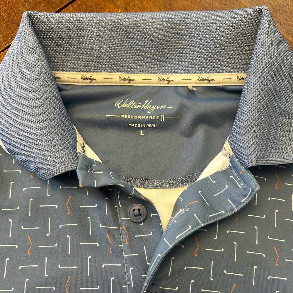 Walter Hagen Men’s Blue Patterned Performance 11 Stretch Golf Polo SZ Large EUC - Picture 12 of 14